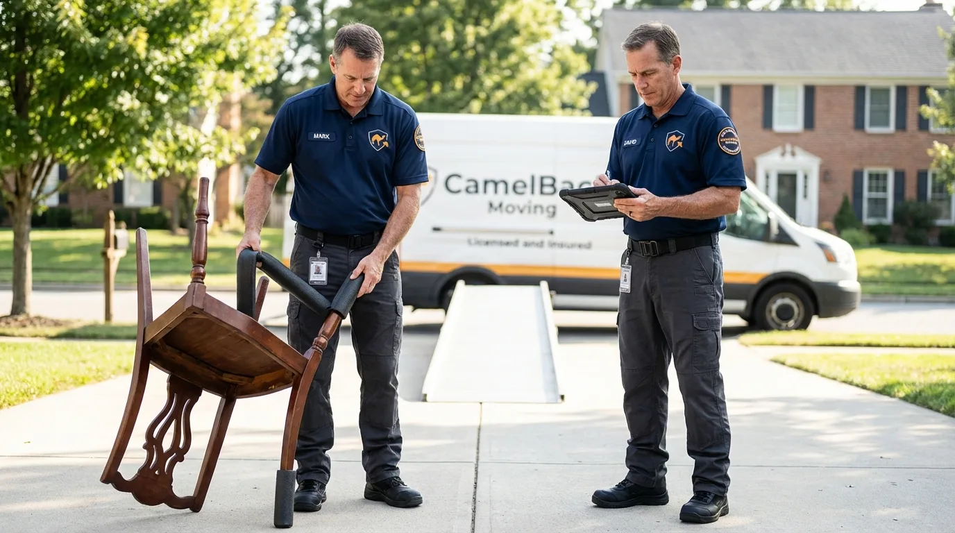 Movers inspecting furniture for damage prevention before loading in Union, KY